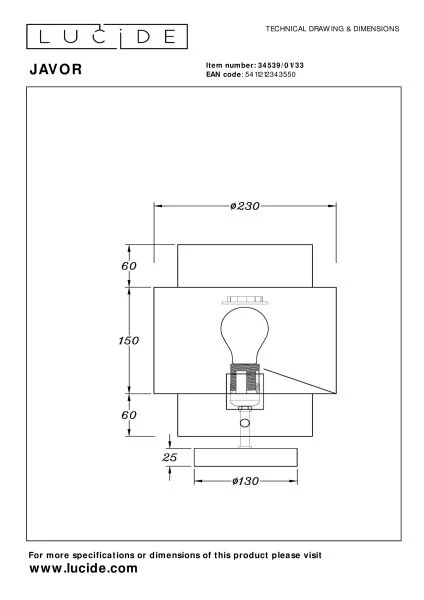 Lucide JAVOR - Lampe de table - Ø 23 cm - 1xE27 - Vert - TECHNISCH